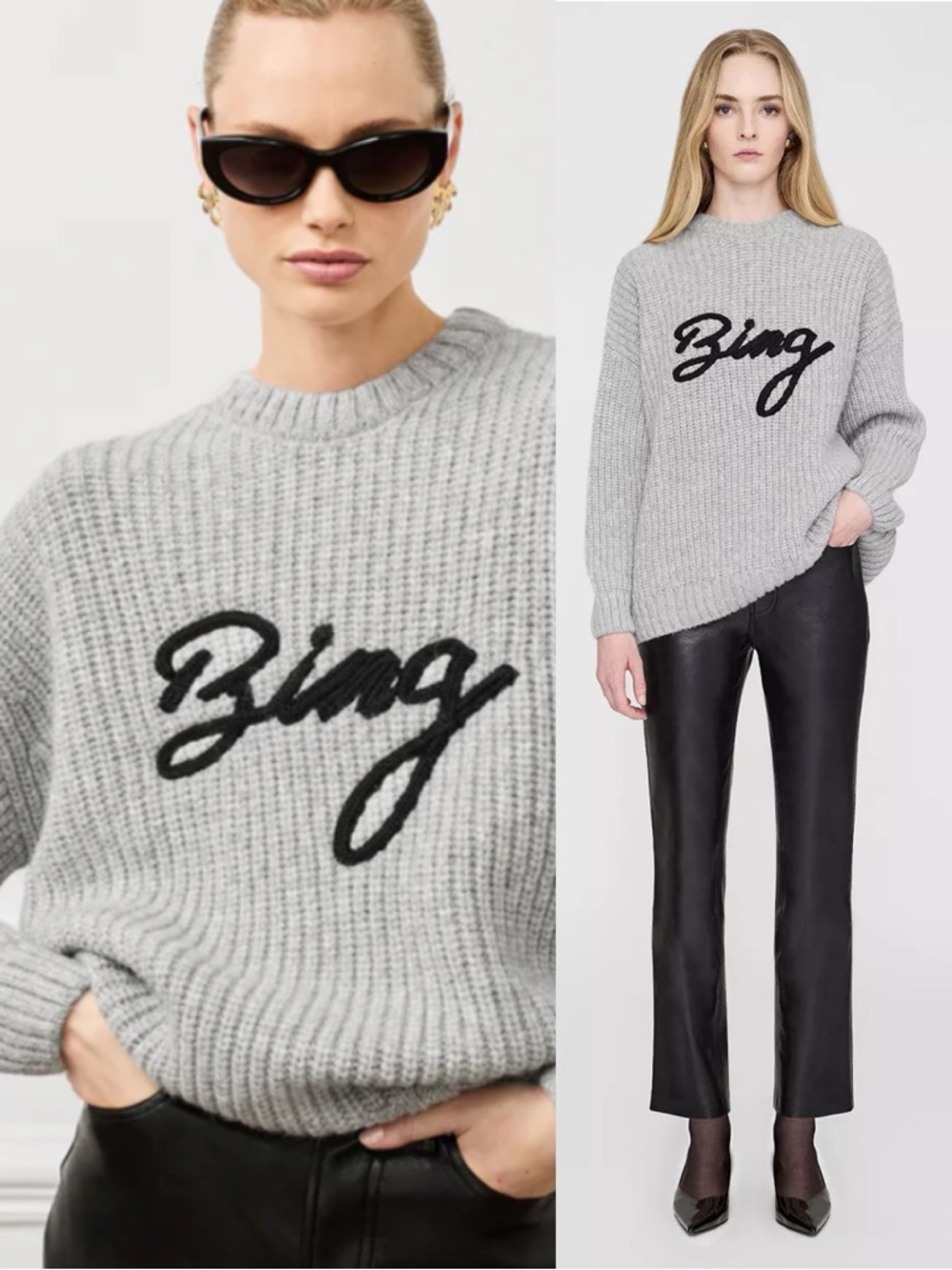 ANINE BING Sydney Crewneck Ribbed Oversized Sweater Heather Gray NEW with tags - Picture 1 of 5